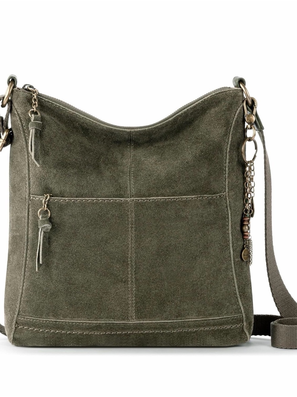 Suede Crossbody Shoulder Bag - Olive Green